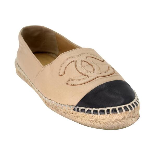 Chanel Cap Toe Large 38 Monogram Leather CC Espadrille Flats CC-0921N-0005 - Picture 7 of 11